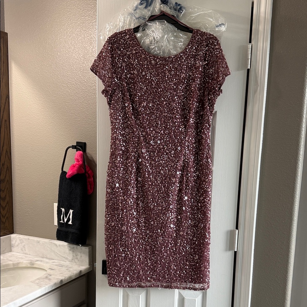 Adrianna Papell Sequin Dress in Sparkling Mauve